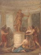 unknow artist Interior of a classical temple,with hunters making an offering to a statue of diana oil on canvas